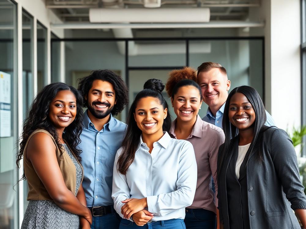 Equipe de colaboradores reunida no escritório